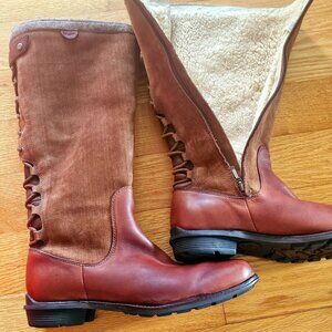 UGG Smithfield Womens Brown Leather Suede Shearling Knee-High Lace-Up Boots 10